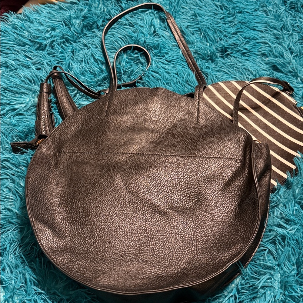 Anthropologie Black Leather Shoulder Bag with Tassel - Picture 2 of 3